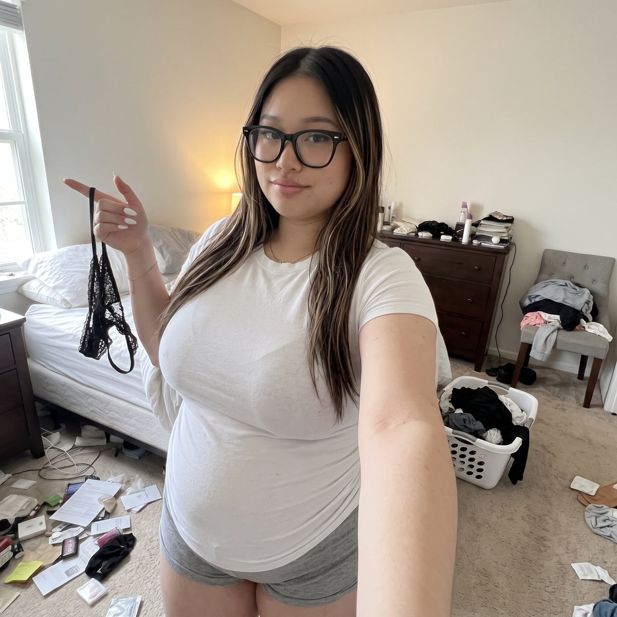 Her, looking at the camera